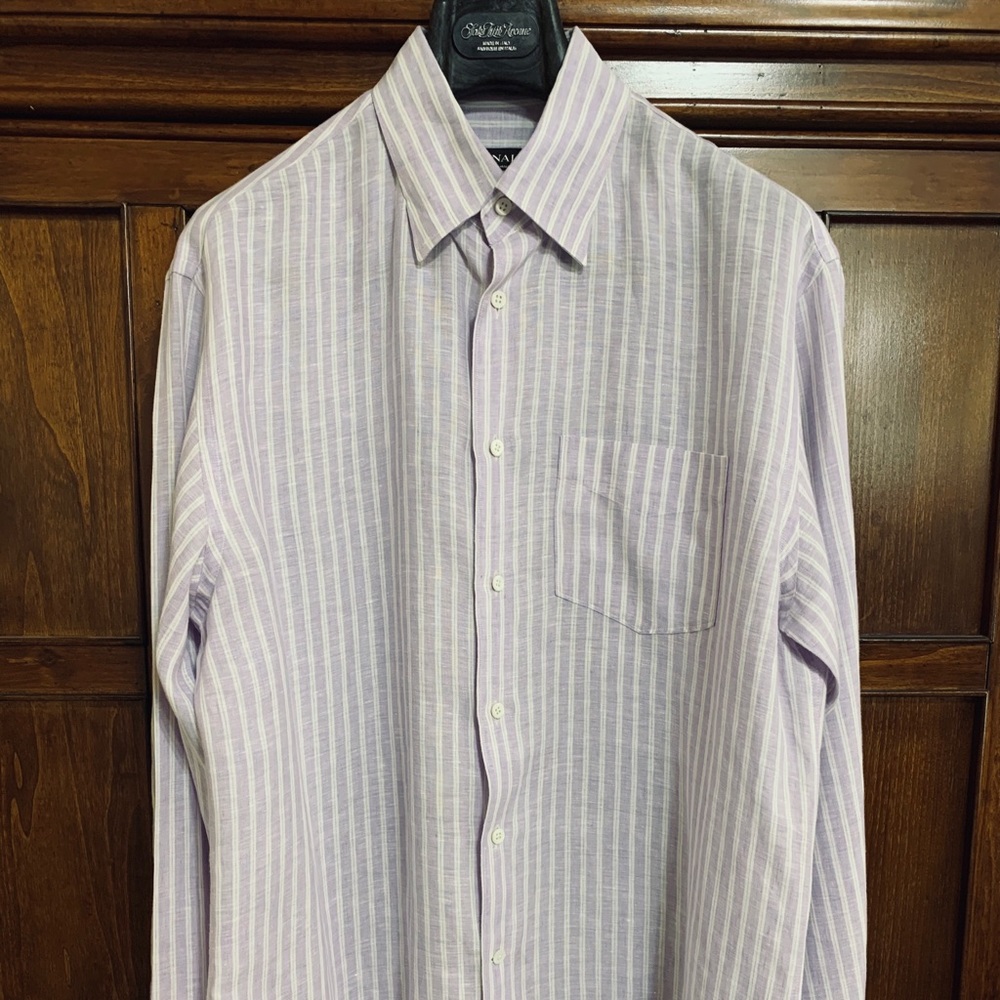 Canali 100% Linen Lavender Dress Shirt (L)